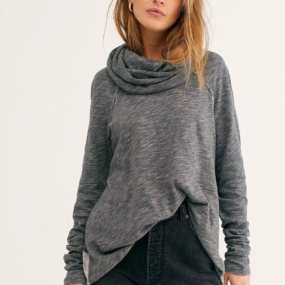 Free People Women's Charcoal Grey Cocoon Cowl Pullover Sweater - Picture 1 of 12